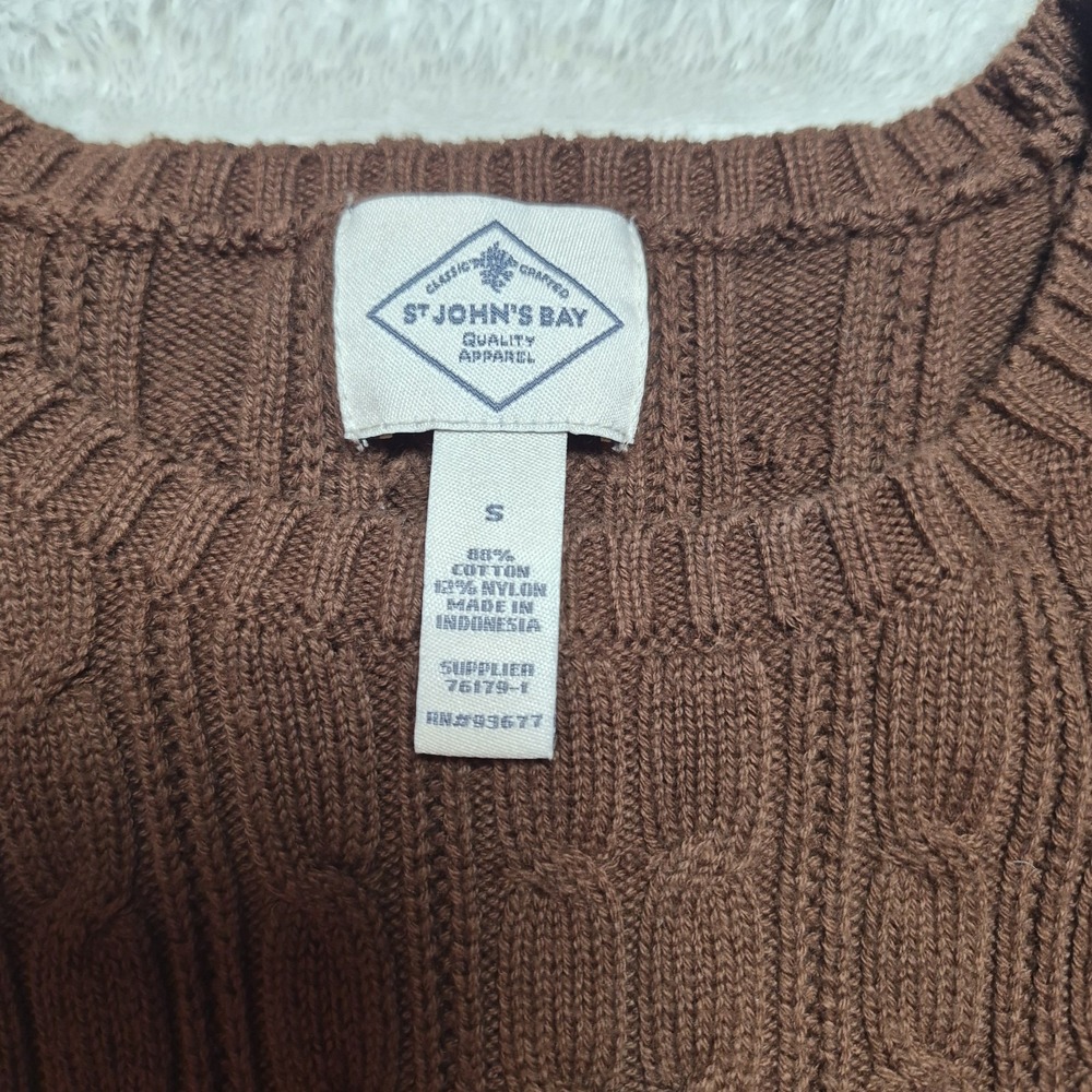 St Johns Bay Womens Brown Cable Knit Sweater Crew Neck Cotton Blend Size S - Picture 5 of 6
